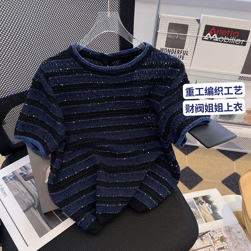 Áo Dệt Kim Thủ Công Cổ Tròn Mềm Mại Đính Sequin Thời Trang Mùa Hè 2023 Cho Nữ