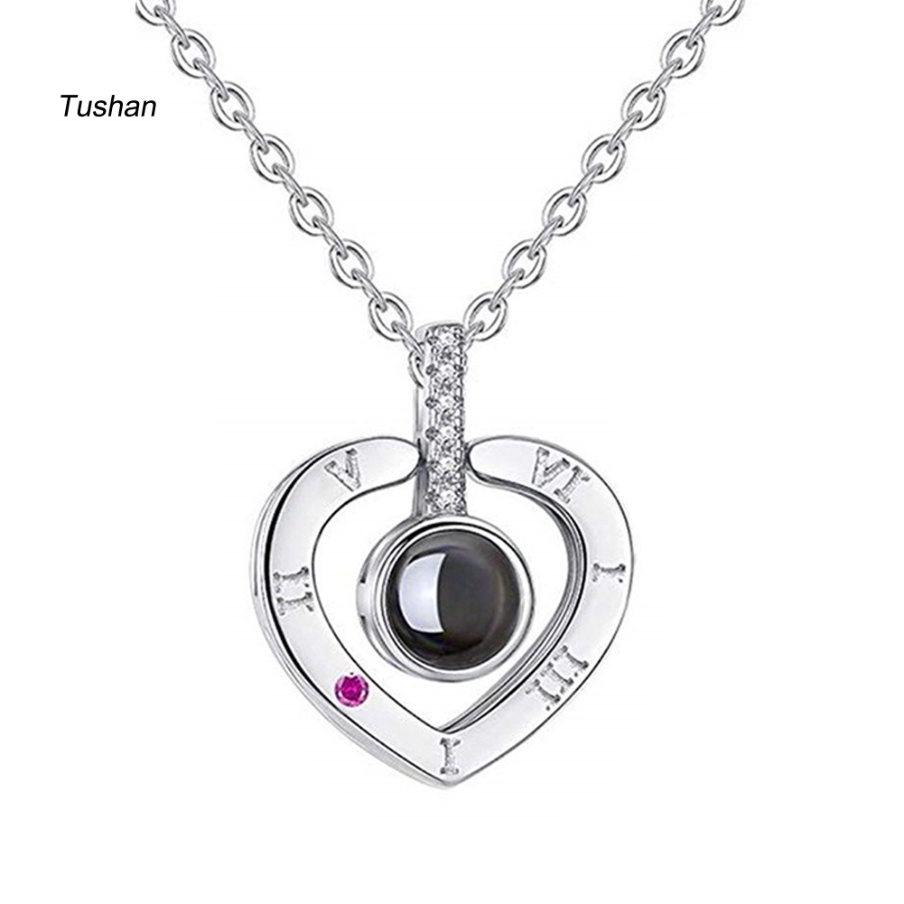 Vòng cổ Mặt Trái Tim Chiếu Chữ I Love You Bằng 100 Ngôn Ngữ