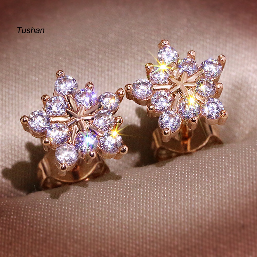 Đôi Khuyên Tai Hình Bông Tuyết Đính Đá Thời Trang Cho Nữ