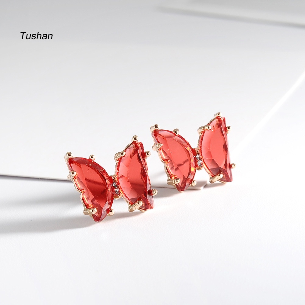 Bông Tai Hình Bướm Trong Suốt Đính Pha Lê Giả Đơn Giản Dành Cho Nữ