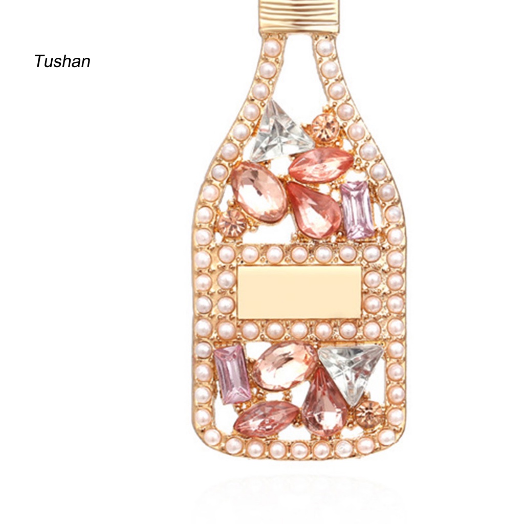 1 Đôi Bông Tai Hình Chai Rượu Đính Đá Ngọc Trai Nhân Tạo Chống Rơi Thời Trang