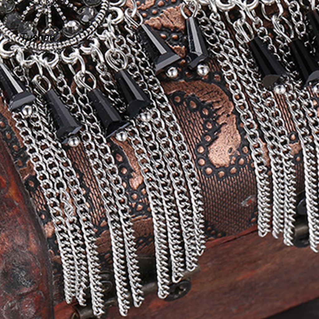 1 Đôi Bông Tai Hình Giọt Nước Đính Đá Phối Tua Rua Phong Cách Vintage