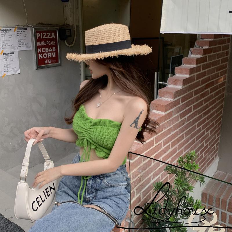 Áo Crop Top Hai Dây Cổ Thuyền Màu Trơn Thời Trang Mùa Hè Dành Cho Nữ