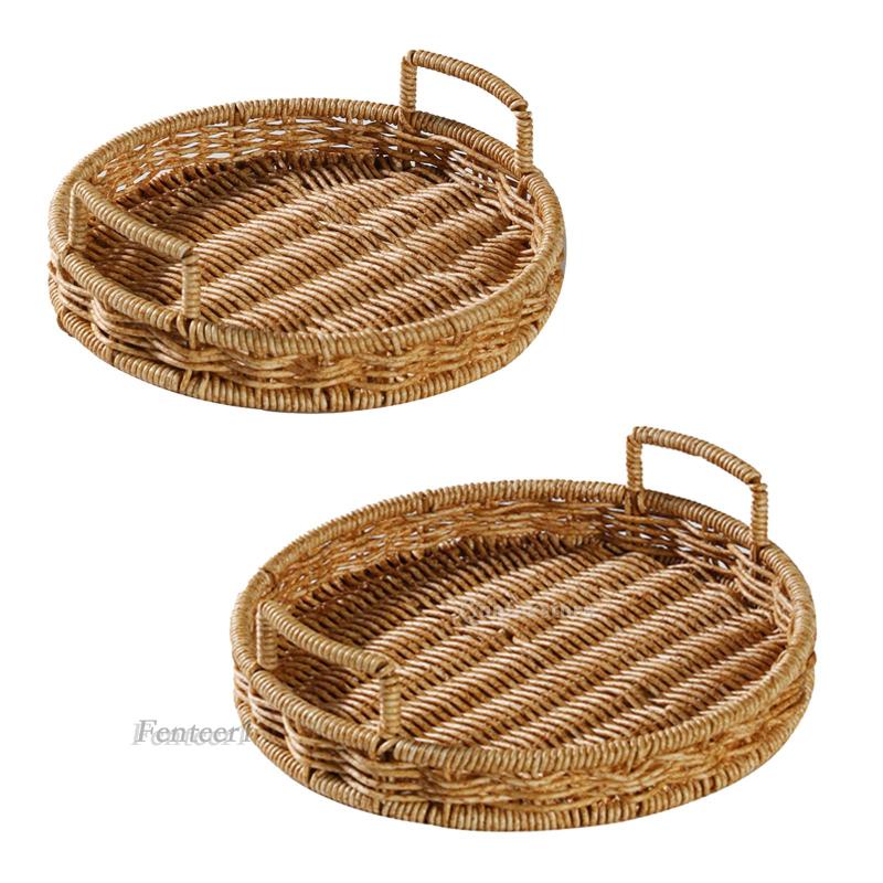 [Fenteer1] Khay Tròn Đan Mây Đựng Bánh Mì Cho Bàn Cà Phê Tiệc Tối