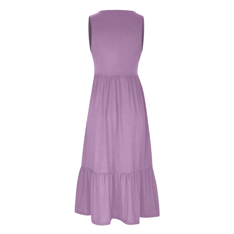 Đầm Không Tay Cổ Tròn Màu Trơn Thanh Lịch Dành Cho Nữ