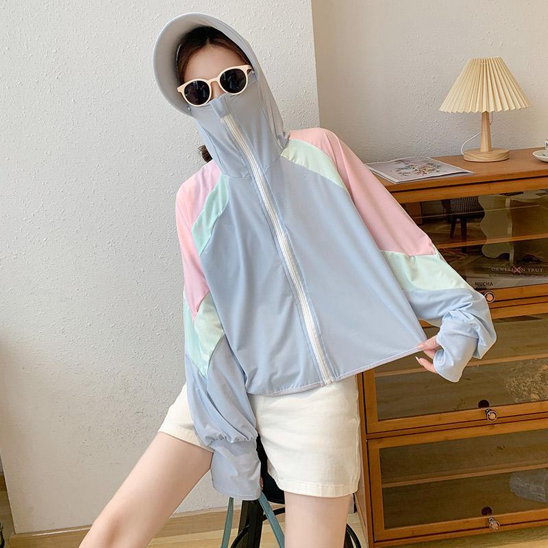 Áo Khoác Chống Nắng Có Mũ Trùm Đầu Màu Sắc Tương Phản Thời Trang Mùa Hè Dành Cho