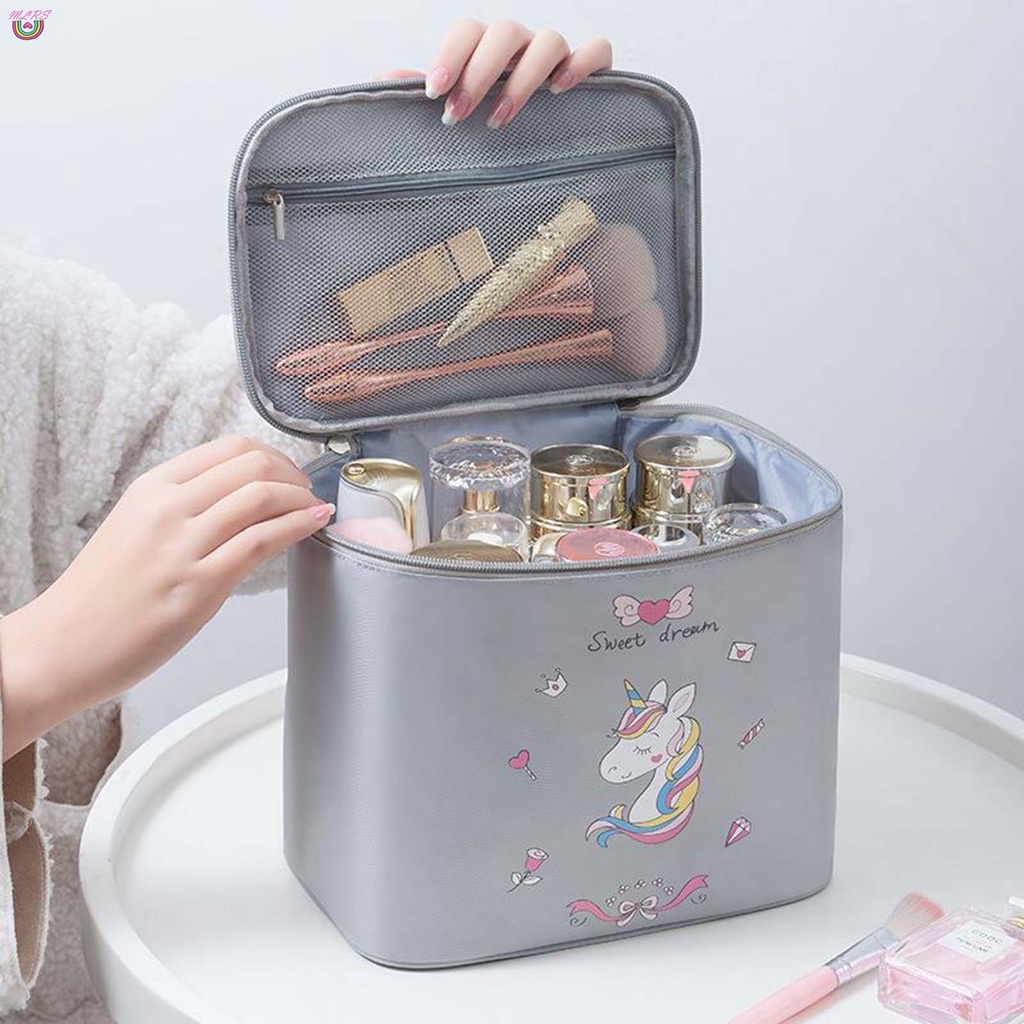 Túi Đựng Mỹ Phẩm Sức Chứa Lớn In Họa Tiết Hoạt Hình Có Tay Cầm Tiện Dụng Mang Theo Du Lịch