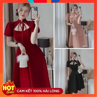 [ĐƯỢC KIỂM TRA HÀNG] Đầm xòe nơ cổ hàng thiết kế sang trọng - Yêu Shop 85