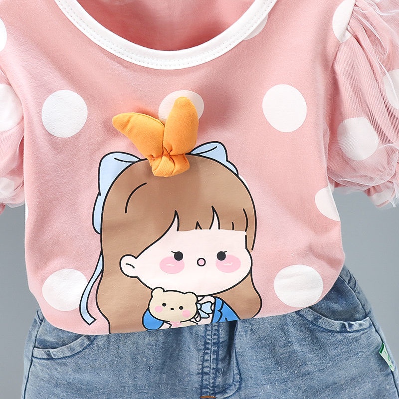 Bộ Áo Denim Tay Ngắn Phồng Kèm Quần Ngắn Thời Trang Mùa Hè Kiểu Mới Cho Bé Gái LE8I