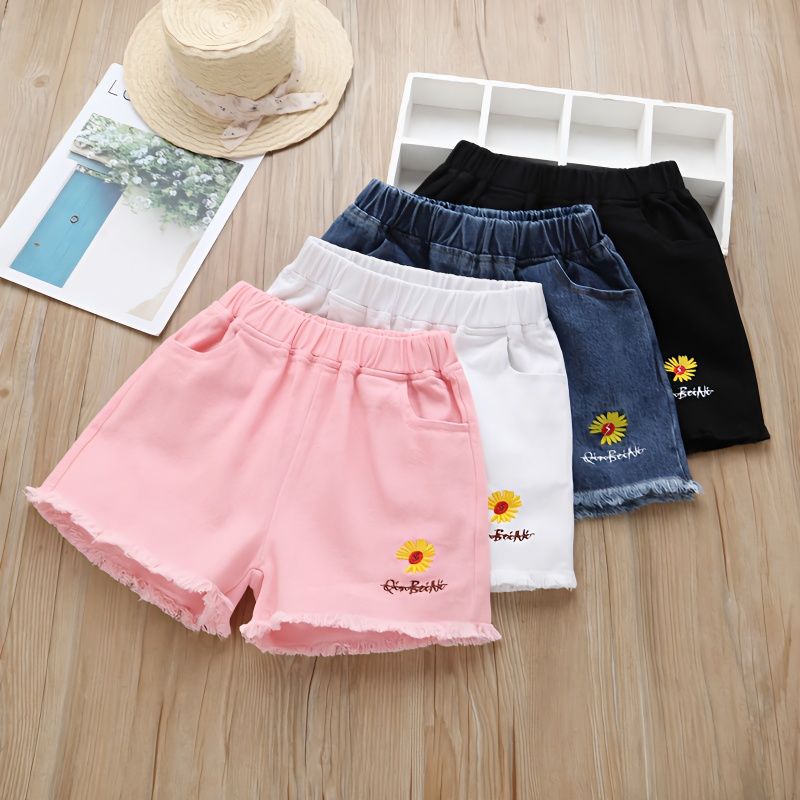 Quần Short Denim Mỏng Nhăn In Họa Tiết Hoa Cúc Phong Cách Phương Tây Thời Trang Mùa Hè Mới Cho Bé Gái