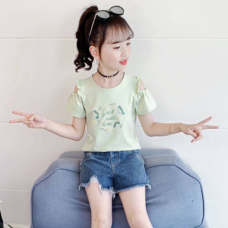 Áo Thun Cotton Nguyên Chất Tay Ngắn Mùa Hè 2023 Phong Cách Hàn Quốc Cho Bé Gái