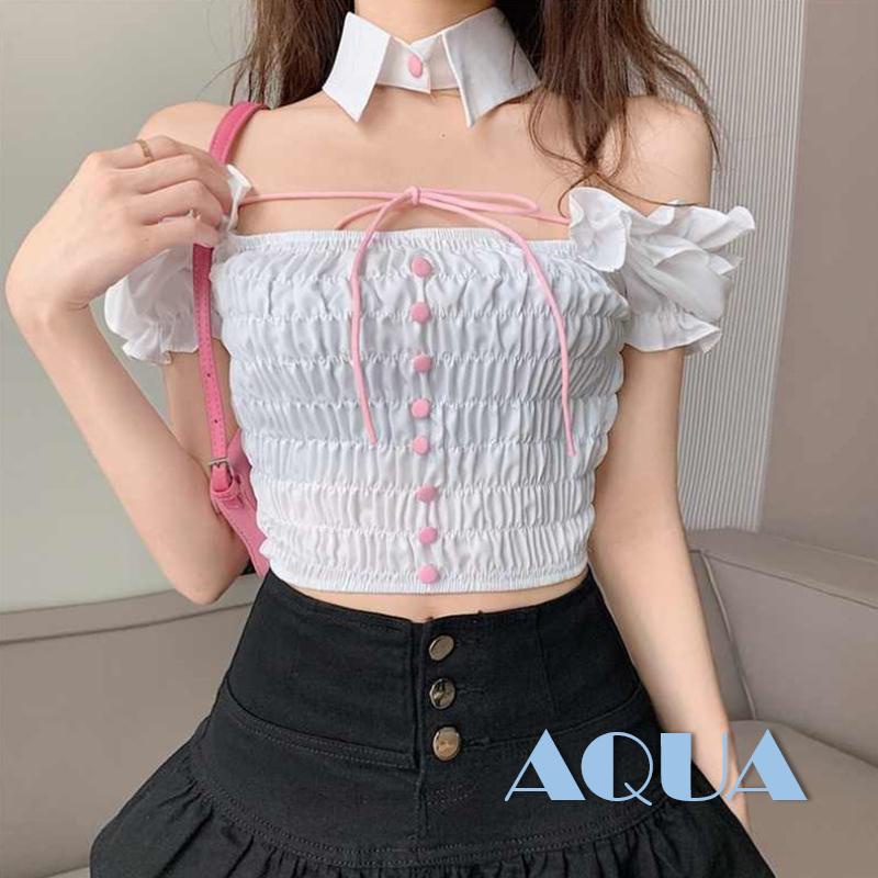 Áo Croptop Trễ Vai Tay Ngắn Thời Trang Mùa Hè Xinh Xắn Cho Nữ