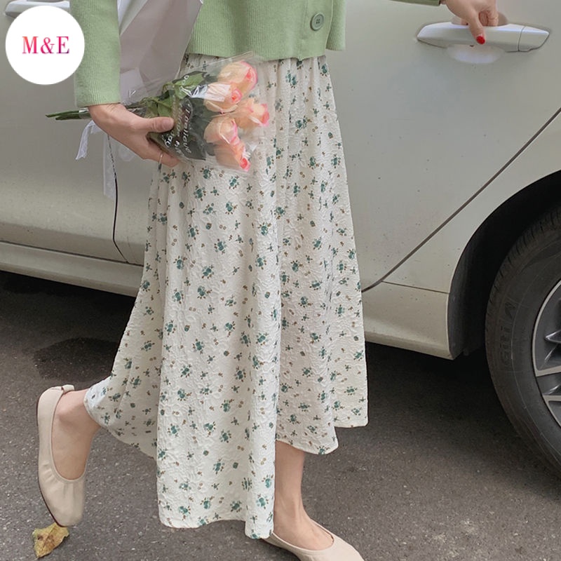 Chân Váy Chữ a Lưng Thun Dáng Dài In Họa Tiết Hoa Dập Nổi Phong Cách Mới 2022 Cho Nữ