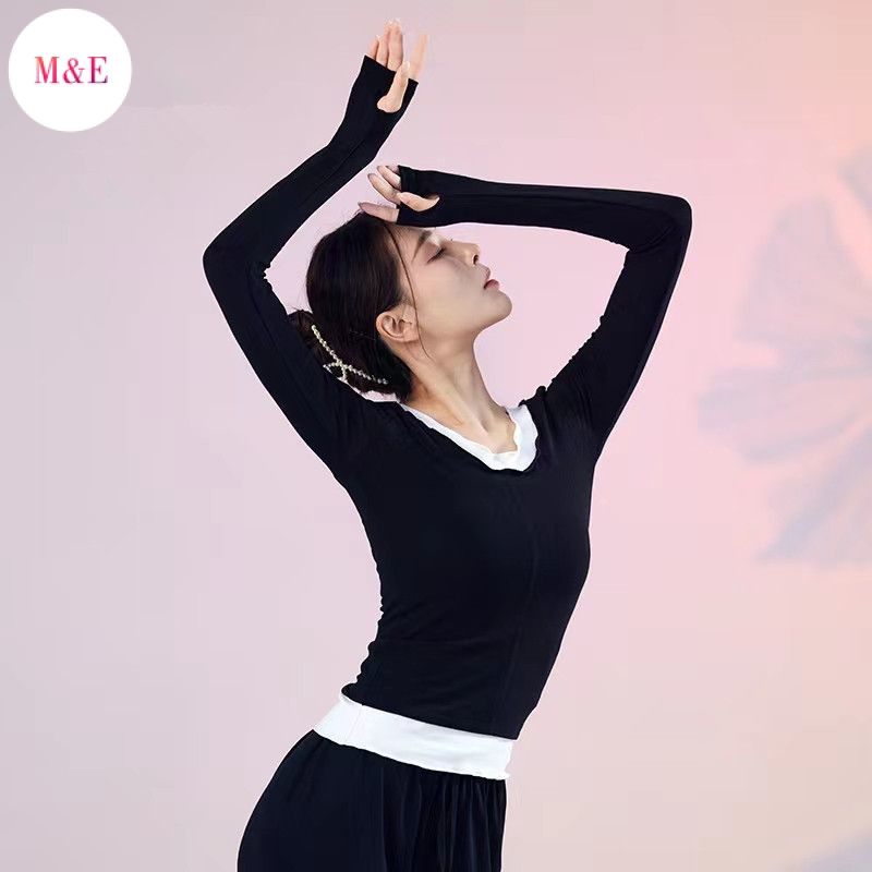 M &amp; E Bộ Trang Phục Múa Tay Dài Giả Hai Mảnh Dáng Ôm Cổ Điển Cho Nữ