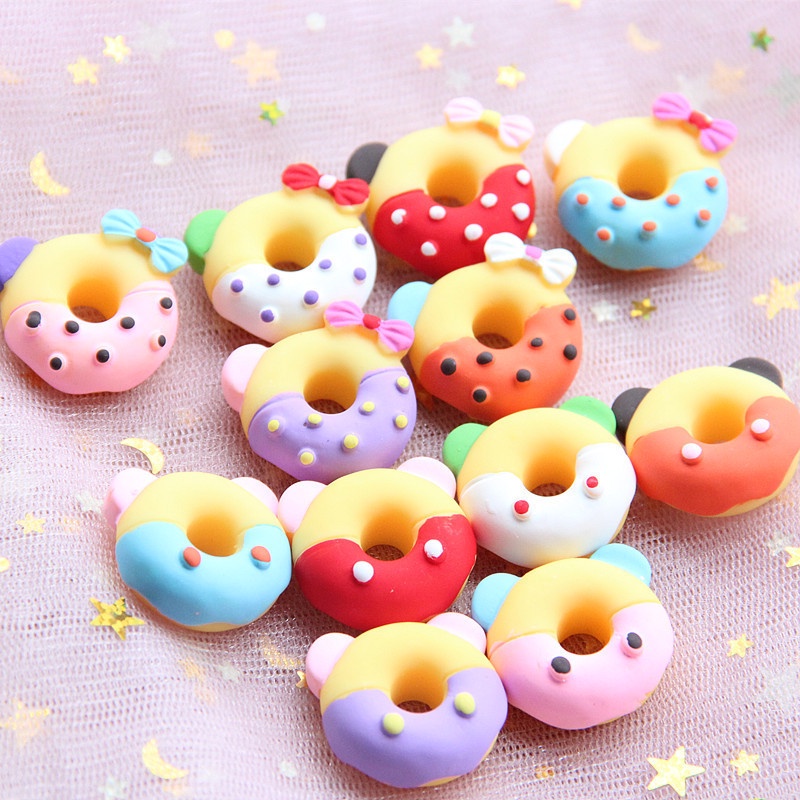 Set 10 Phụ Kiện Trang Trí Ốp Điện Thoại Hình Mickey / Minnie / Donut Diy