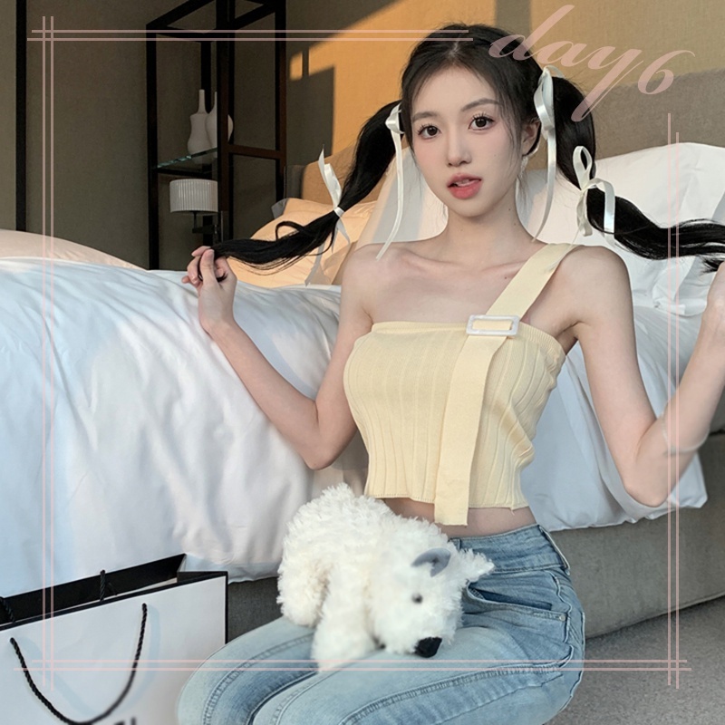 Áo Croptop Dây Chéo Màu Sắc Trơn Phong Cách Hàn Quốc Quyến Rũ Cho Nữ