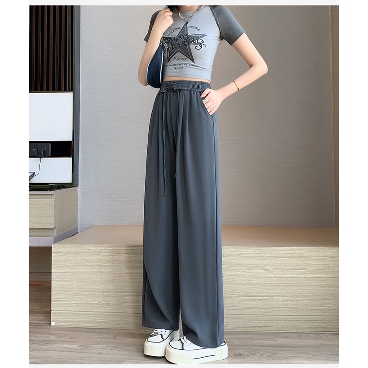 Quần Dài Chống Nắng Lưng Cao Màu Trơn Phối Dây Rút Thời Trang Mùa Hè Cho Nữ
