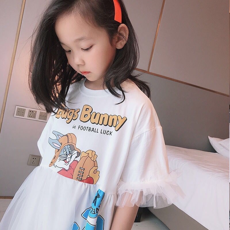 Đầm Thun Cotton Xám Dáng Rộng In Họa Tiết Hoạt Hình Thời Trang Mùa Hè 2023 Cho Bé Gái