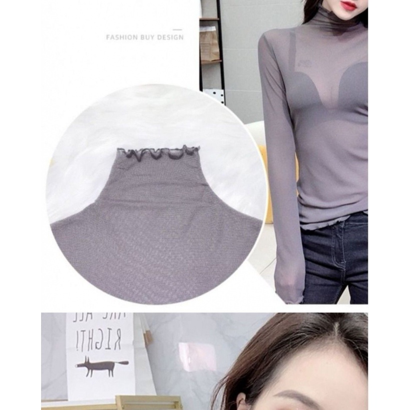 M &amp; E New Style Áo Ren Mỏng Tay Dài Cổ Cao Trong Suốt Phong Cách Hàn Quốc Thời Trang Xuân Thu 2021