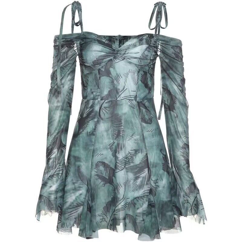 Đầm Trễ Vai Tay Loe In Họa Tiết Thời Trang Mùa Hè 2023