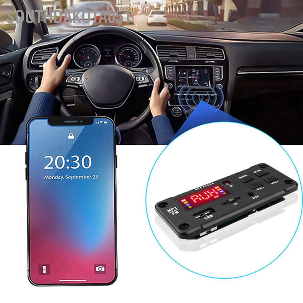 Southdakota051 Mô-đun giải mã MP3 DC 6V‑12V Bluetooth 5.0 Màn hình kỹ thuật số thu âm thanh không dây kép với điều khiển từ xa