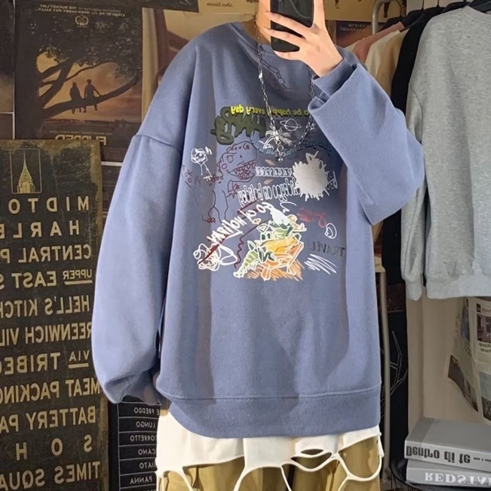 Áo len nam in hình thu đông mùa xuân thu áo rời cổ tròn mới