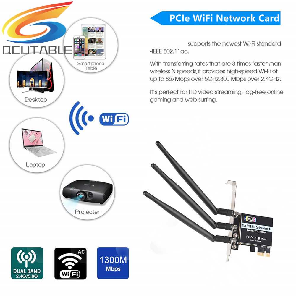 Thẻ Mạng Không Dây 2.4 / 5G 1300Mpbs Kết Nối Bluetooth 5.0