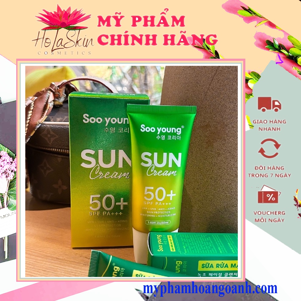 Kem Chống Nắng Soo Young mới 50ml tặng kèm rửa mặt lục tảo