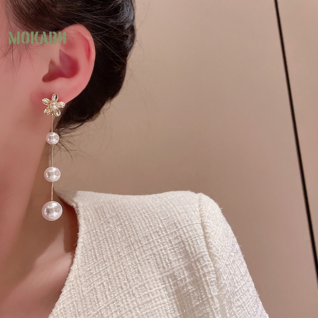 1 Đôi Bông Tai Hình Hoa Đính Ngọc Trai Nhân Tạo Thời Trang