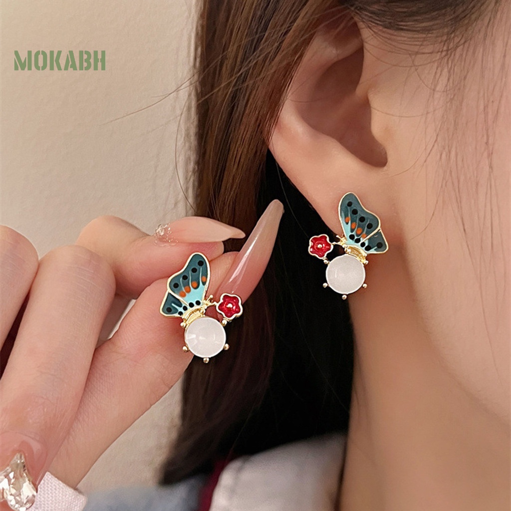 1 Đôi Bông Tai Hình Hoa Bướm Tráng Men Sáng Bóng Phong Cách Pháp Thoải Mái Dành Cho Nữ