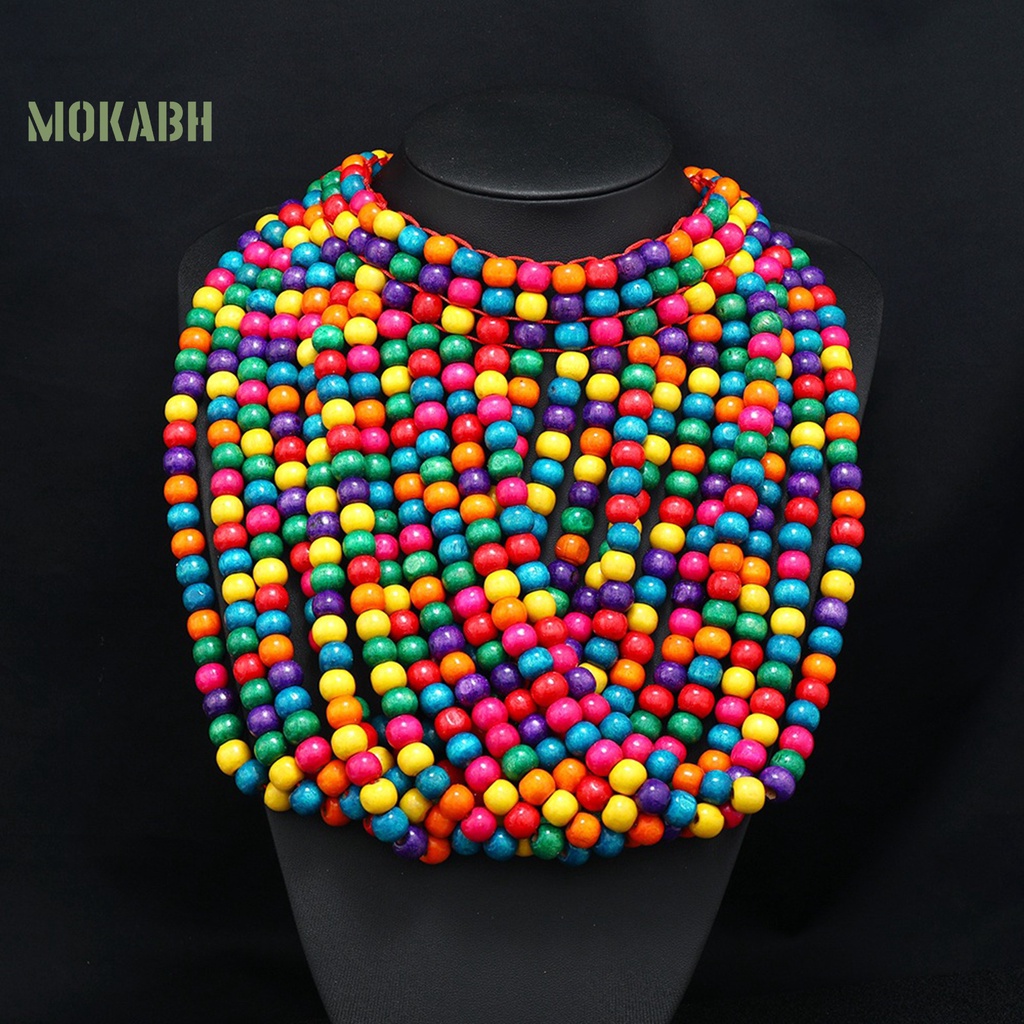 Vòng Cổ Nhiều Lớp Xỏ Hạt Gỗ Tua Rua Phong Cách Boho Cổ Điển Mới Cho Nữ