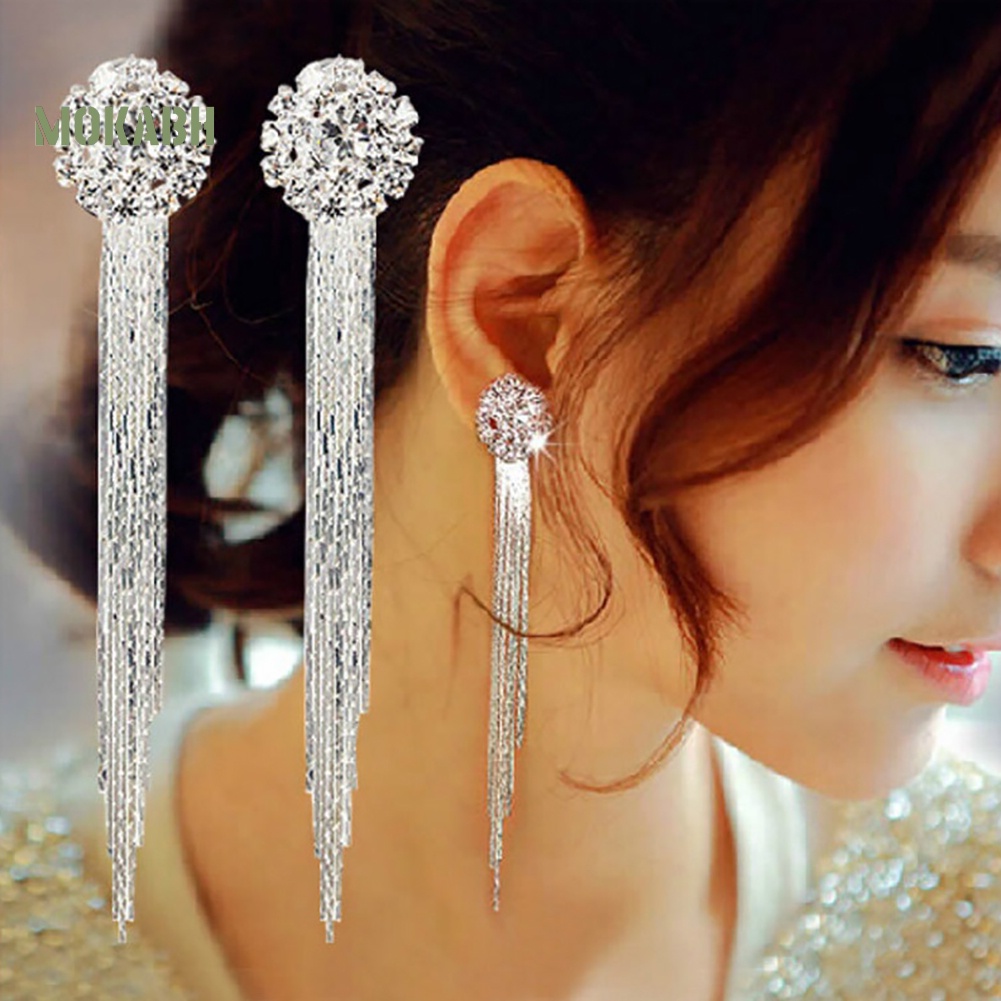 Khuyên Tai Dáng Dài Đính Đá Phối Tua Rua Độc Đáo Thời Trang Cho Nữ