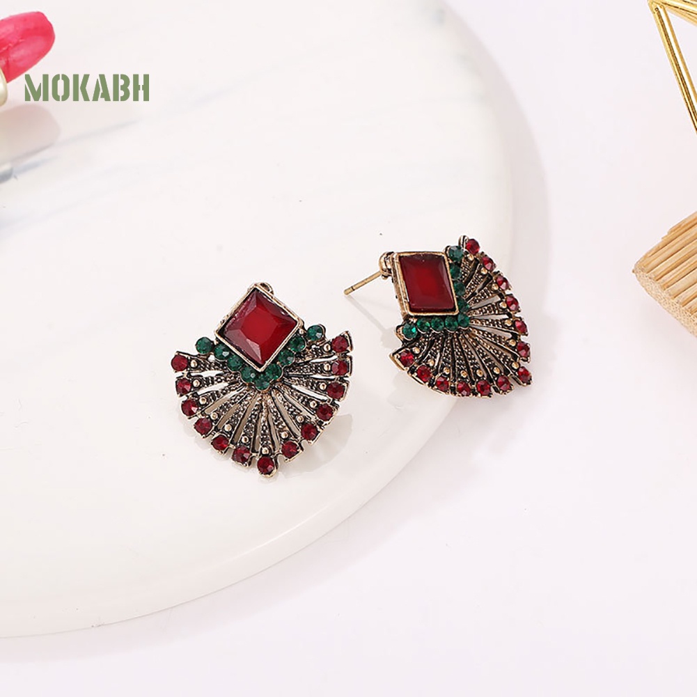 Bông Tai Hình Quạt Đính Đá Phong Cách Bohemian Cổ Điển Thời Trang Cho Nữ