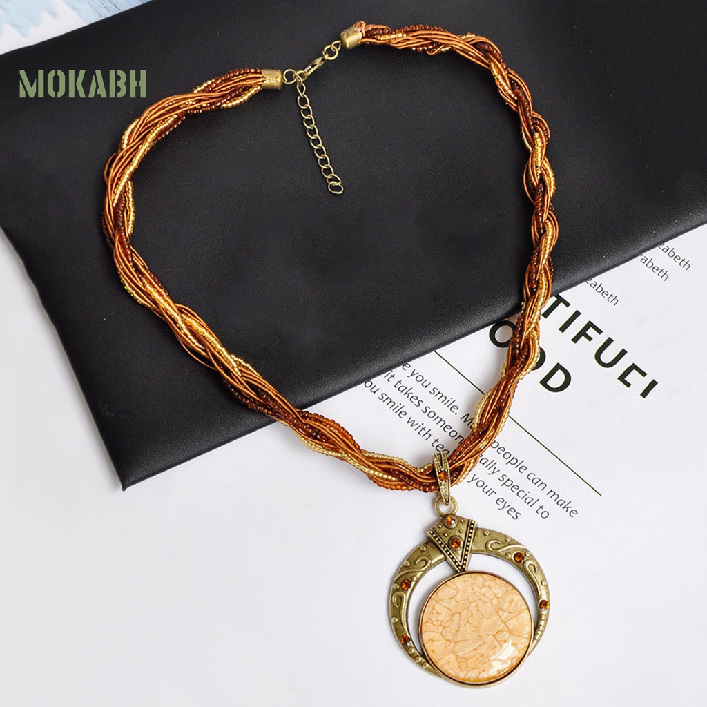 Vòng cổ Chuỗi Hạt Tròn Nhiều Lớp Chạm Khắc Phong Cách Bohemian Cổ Điển Thời Trang Cho Nữ