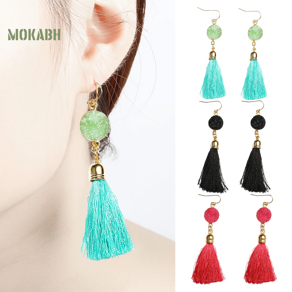 1 Đôi Bông Tai Móc Bằng Cotton Thiết Kế Tua Rua Phong Cách Bohemian