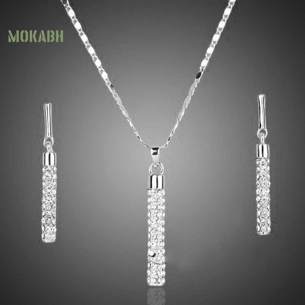 [Mới] 1 Bộ Vòng cổ Và Bông Tai Hình Trụ Đính Kim Cương Giả Lấp Lánh Cho Nữ