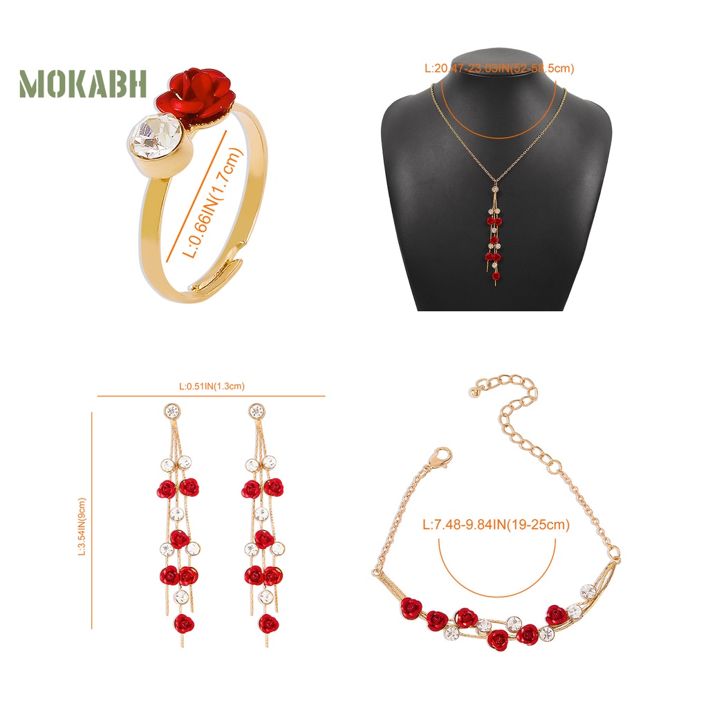 1 Bộ Vòng cổ Và Bông Tai Dáng Dài Đính Đá Màu Đỏ Tương Phản Thời Trang Dành Cho Nữ