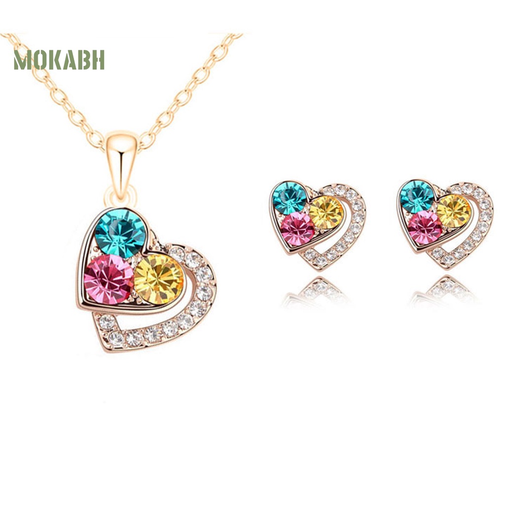 1 Bộ Vòng cổ + Bông Tai Hình Học Nhiều Màu Lấp Lánh Thời Trang Cho Nữ