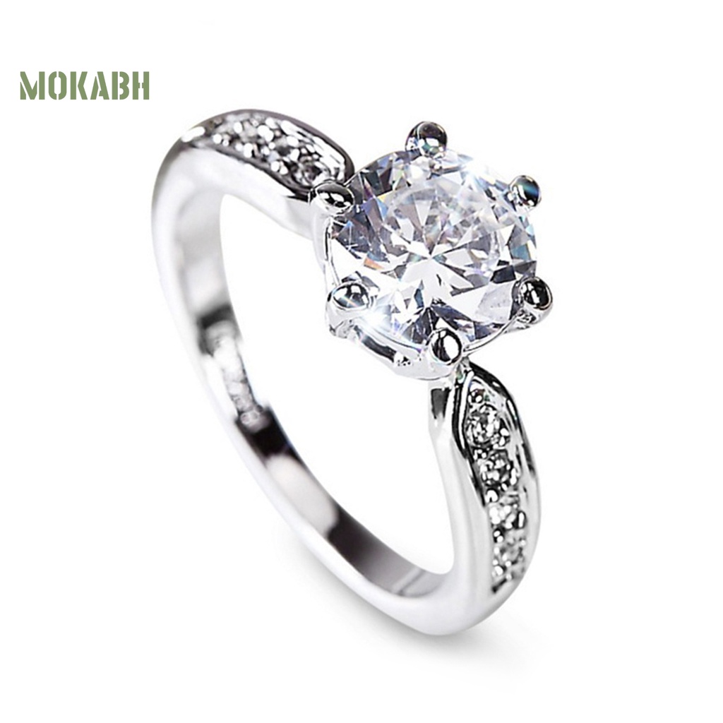 [Mới] Nhẫn Đính Hôn Mạ Bạc Đính Kim Cương Giả Lấp Lánh Không Phai Màu Trang Sức Dành Cho Cô Dâu