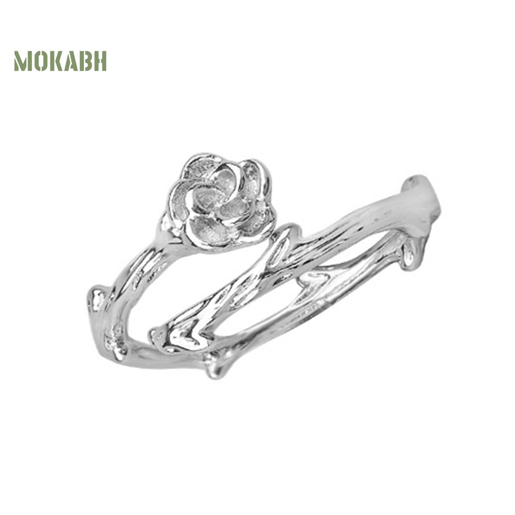 [Mới] Nhẫn Hở Hình Hoa Hồng Bằng Kim Loại Sáng Bóng Điều Chỉnh Được Màu Bạc Trang Trí Hàng Ngày