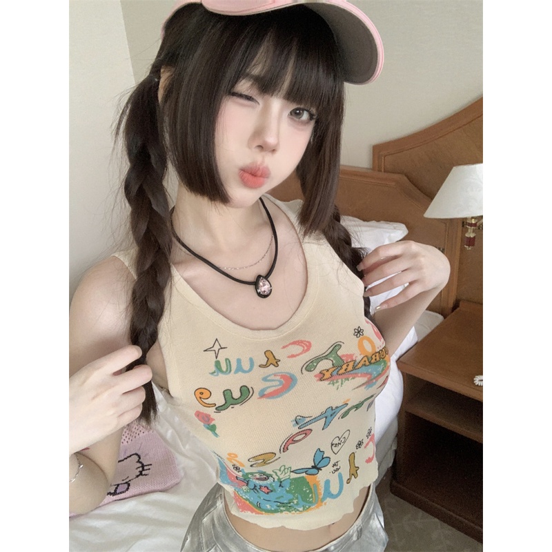 Áo Hai Dây In Chữ Graffiti Thời Trang