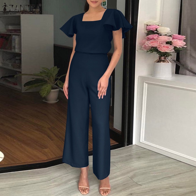 Zanzea Bộ Áo Cổ Vuông + Quần Dài Lưng Cao Có Khóa Kéo Bên Hông Thời Trang Vintage Cho