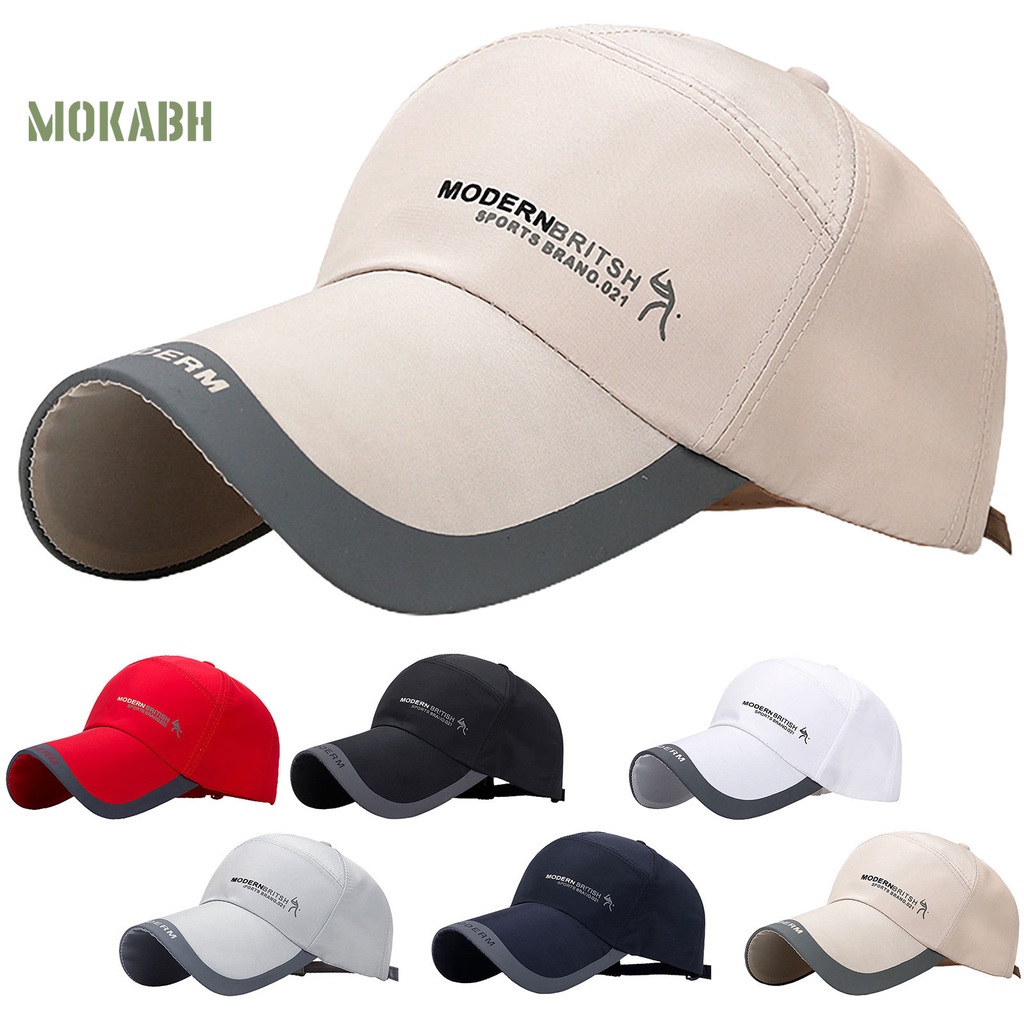 [Mok Abh] Mũ Lưỡi Trai Unisex Bằng Vải Khô Nhanh In Chữ Cái Thoải Mái Có Thể Điều Chỉnh