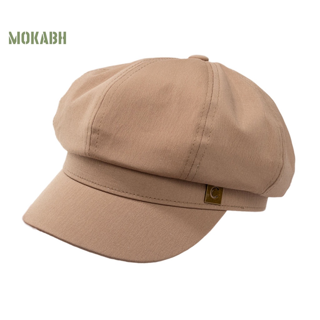 Abh [Mok] Mũ Beret Màu Trơn Họa Tiết In Logo Vòm Tròn Vành Ngắn Thời Trang Cho Nữ