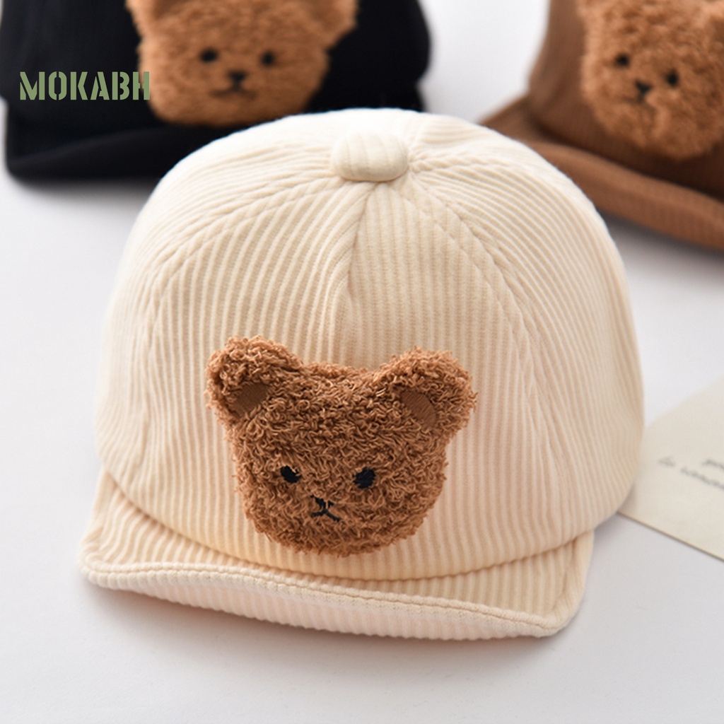 [Mok Abh] Mũ Bóng Chày Vành Rộng Mềm Mại Thoáng Khí Màu Trơn Họa Tiết Gấu Hoạt Hình Dành Cho Bé Trai Và Bé Gái
