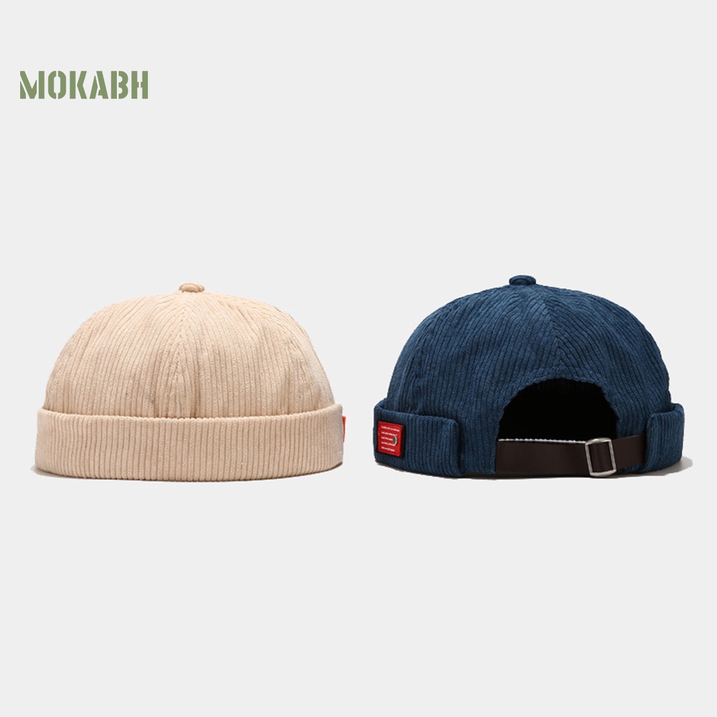 [Mok Abh] Mũ Beanie Vải Nhung Mềm Mại In Logo Vòm Màu Trơn Có Thể Điều Chỉnh Phong Cách Retro Đường Phố Cho Nam Và Nữ