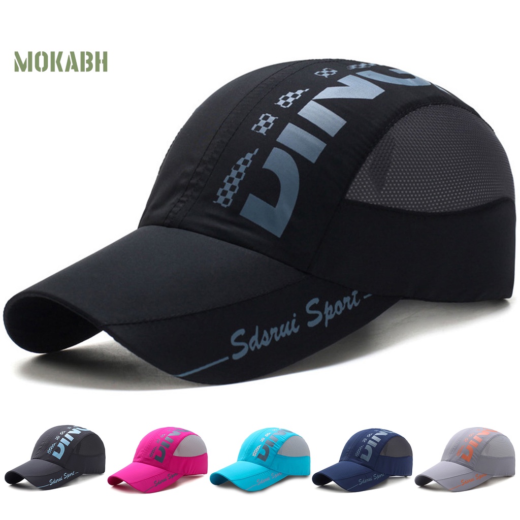 [Mok Abh] Mũ Lưỡi Trai Thể Thao Phối Lưới Chống Nắng In Chữ Có Thể Điều Chỉnh Kích Thước Cho Nam Và Nữ