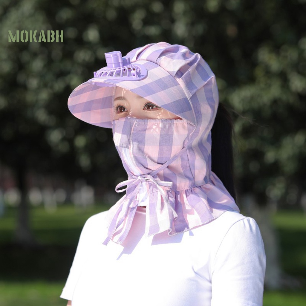 [Mok Abh] Mũ Quạt Làm Mát Vành Rộng Chống Tia UV Có Khóa Kéo In Họa Tiết Hình Học Dành Cho Nữ