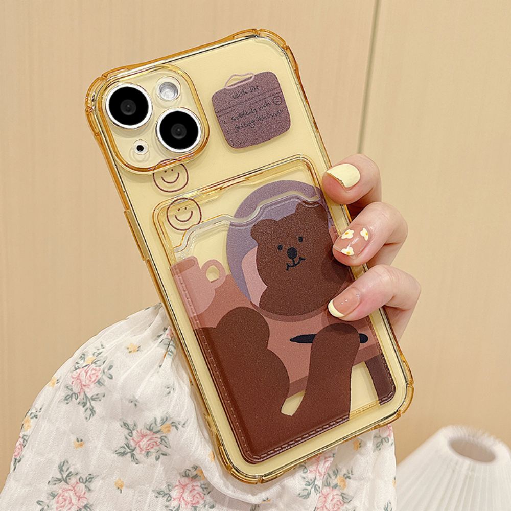 Ốp Điện Thoại TPU Mềm Chống Sốc Có Ngăn Đựng Thẻ Hình Gấu Cho Iphone 11 14 13 12 Pro Max Xr Xs Max 7 8 Plus Se