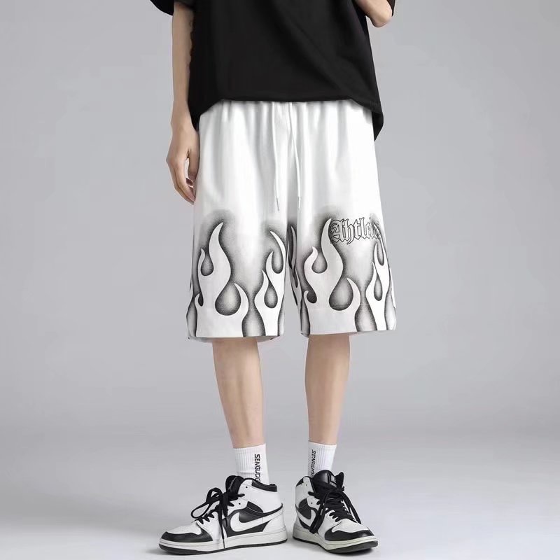 Quần Short Ống Rộng In Hình Ngọn Lửa Phong Cách Hip Hop Cá Tính Dành Cho Nam Nữ